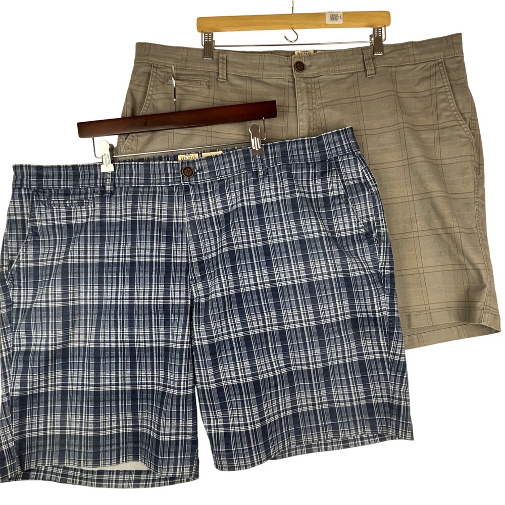Red Head Brand‎ Co. Plaid Shorts Men 48  Lot of 2 Blue Tan Cotton Stretch